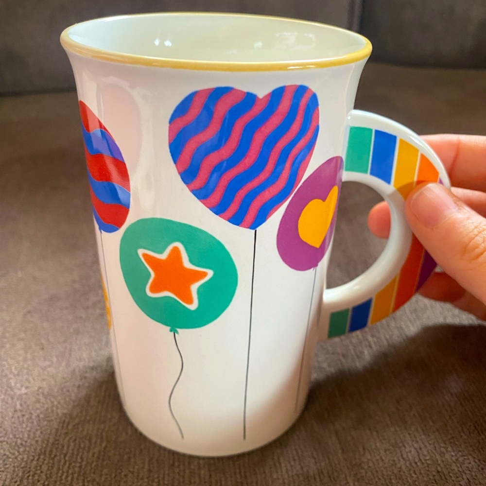 Mikasa Party Time CC106 Mug Vtg 80s Rainbow Balloon Memphis Milano Fine China